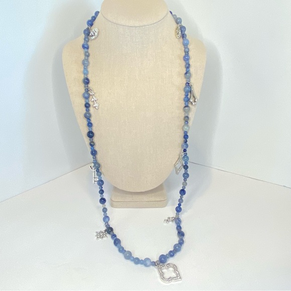 White House Black Market Jewelry - WHBM Blue Necklace Aventurine Stone Beaded Rhinestone Key Charm Long
